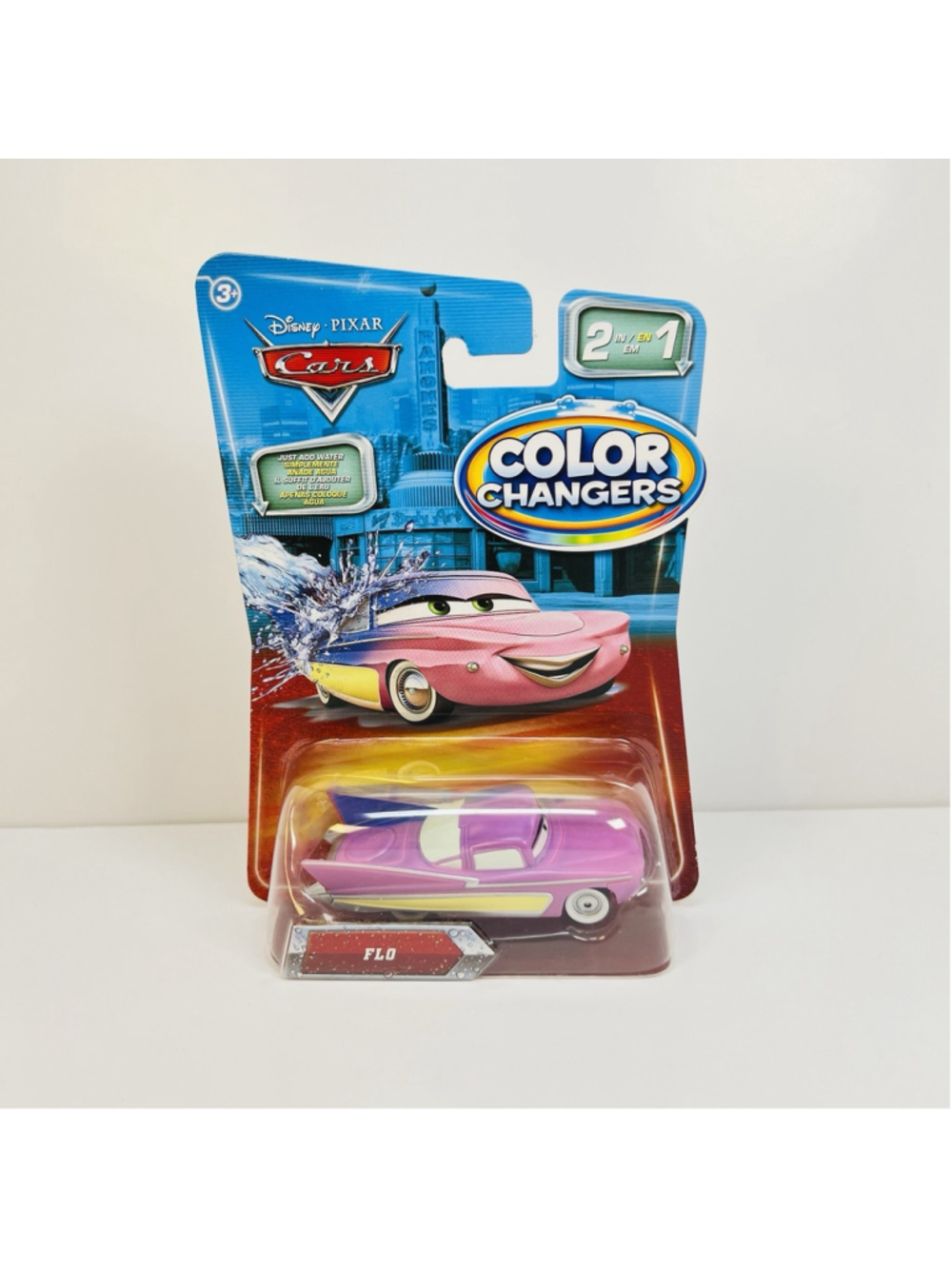 Mattel Disney Pixar Cars Color Changers Flo Diecast Car Pink Yellow 1:55 2010